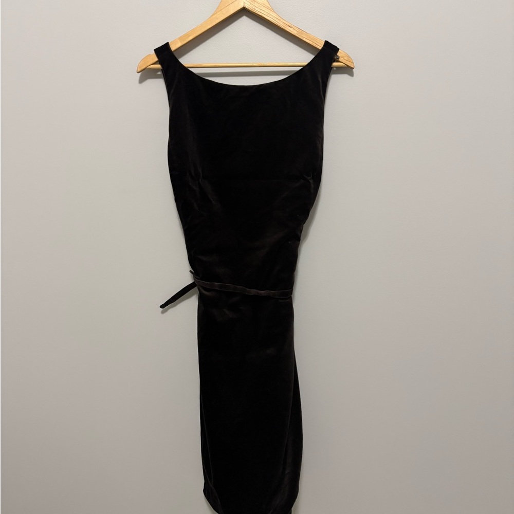 Ellen Tracy Brown Belted Velvet Sleeveless Mini Dress 90’s Inspired